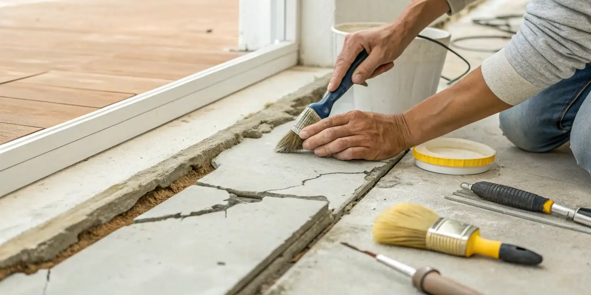 Foundation crack repair kit sealing concrete floor.