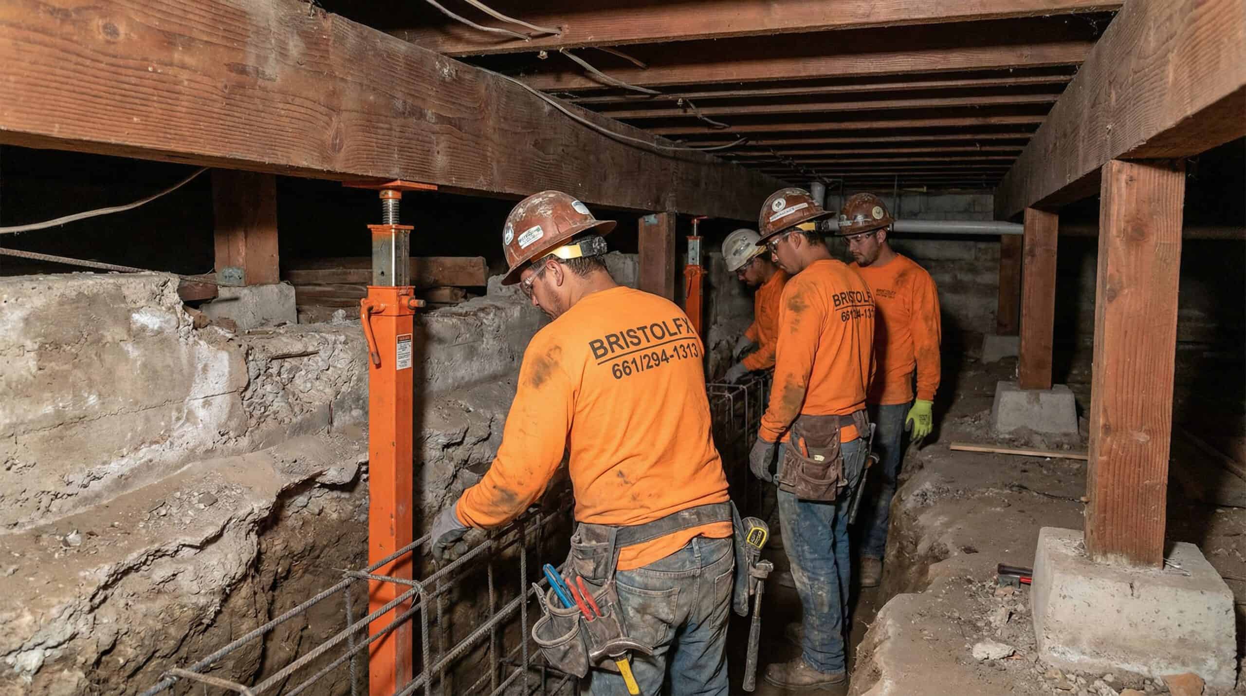 Avari Foundation Repair Services crew replacing perimeter stem wall footing on old Pasadena house.
