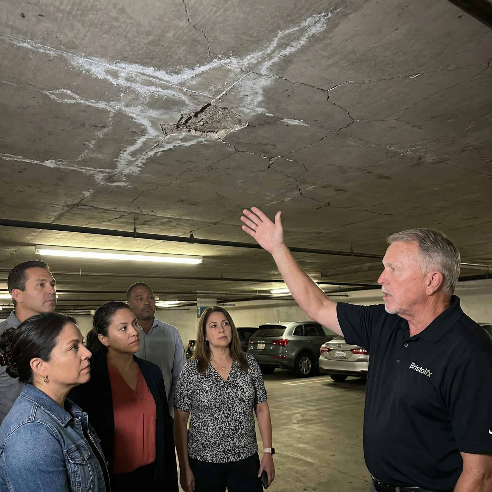 Jerold Bronstrup with an HOA association explaining repair options.